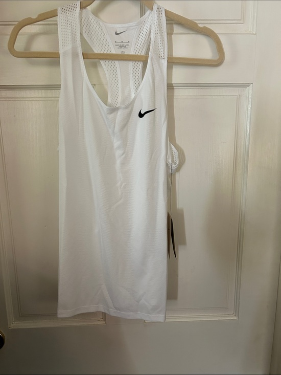 Nike Tops - Nike Ladies Size Medium White Mesh Racerback Tank with Black Swoosh NWT